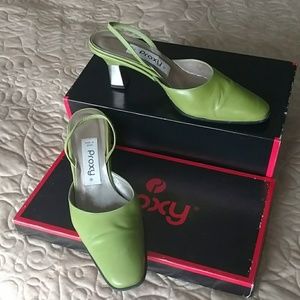 Slingback/Mule Lime green leather shoes sz 6.5